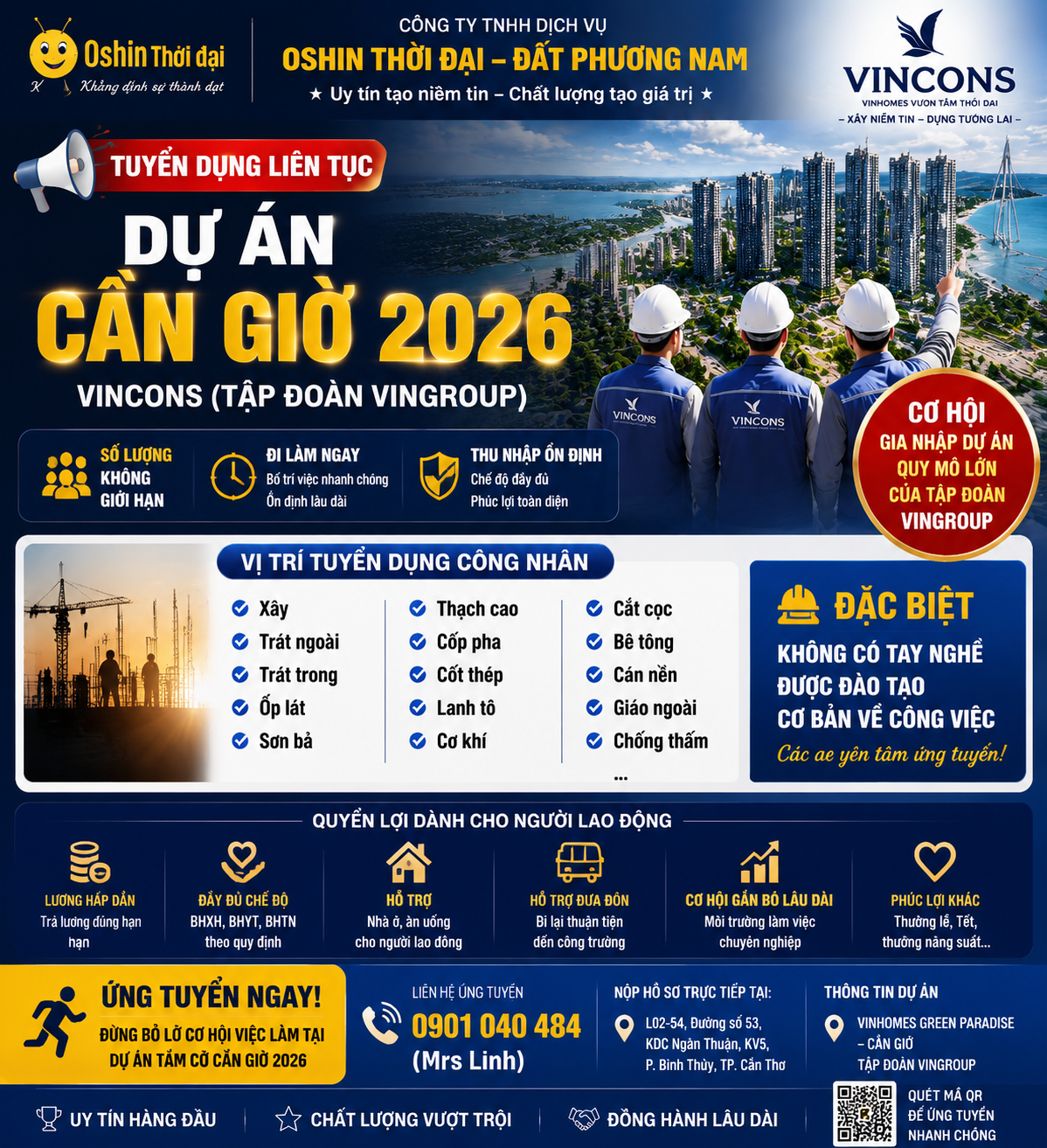 Tuyển Dụng Nhóm Vị Trí 2 Dự Án Cần Giờ 2026 – Cơ Hội Việc Làm Ổn Định Tại Oshin Thời Đại Đất Phương Nam